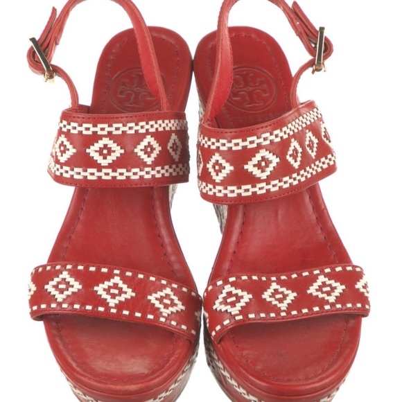 Tory Burch Red and white Aztec style platforms! Size 5.5. Authentic! - Picture 3 of 5